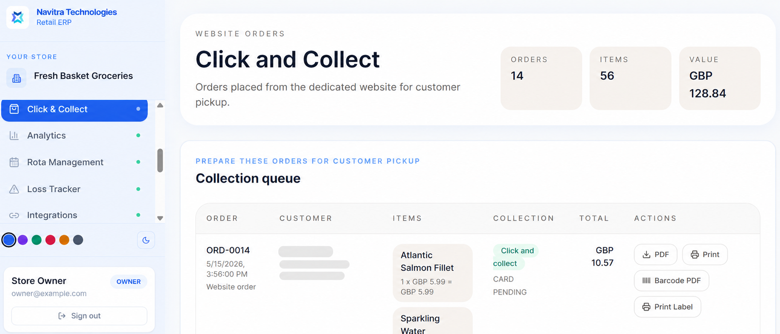 Click and Collect screen