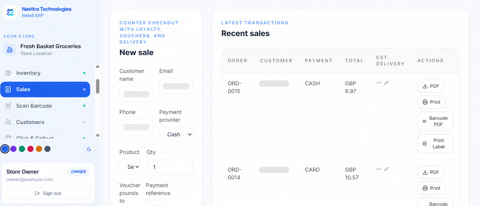 Sales and POS interface